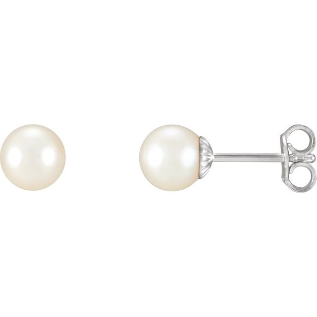 Sterling Silver 8-8.5 mm Cultured White Freshwater Pearl Earrings