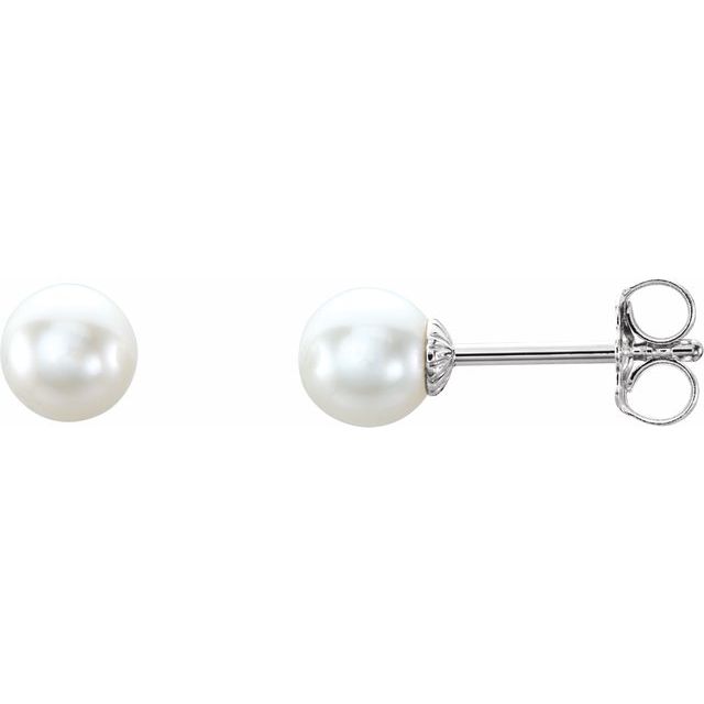 Sterling Silver 8-8.5 mm Cultured White Freshwater Pearl Earrings