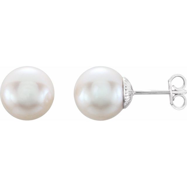 Sterling Silver 8-8.5 mm Cultured White Freshwater Pearl Earrings