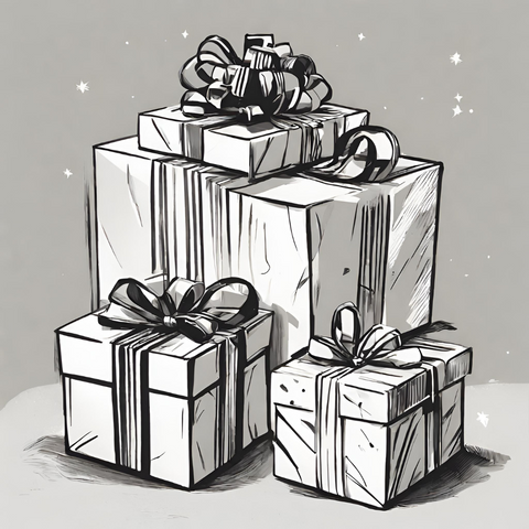 Christmas presents in black and white