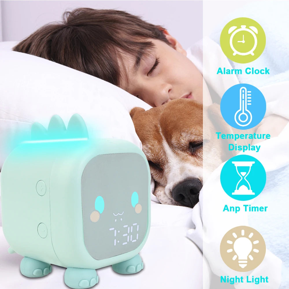 LED Alarm Clock Children's Sleep Trainer Temperature Display With Voice Control Digital