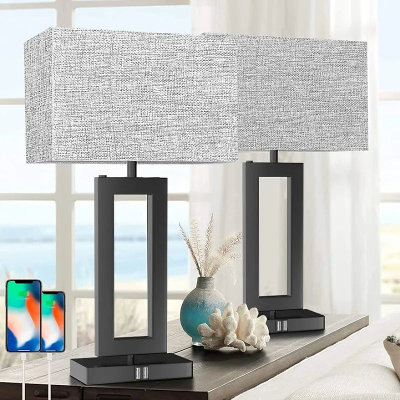 MoMyofdy 22’’ Tall Set of 2 Touch Control 3-Way Dimmable Modern Table Lamp w. 2 USB Ports