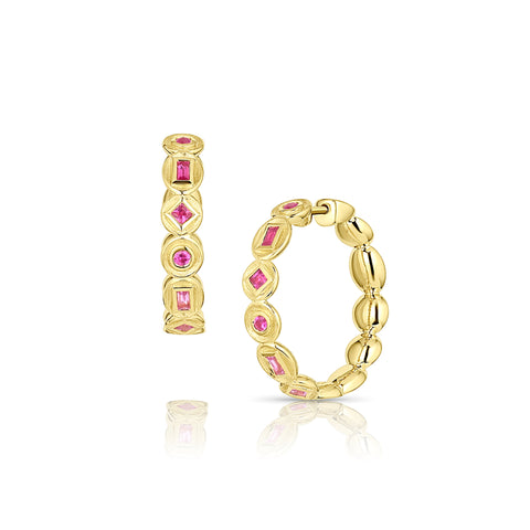 Bezel colored gem hoop earrings