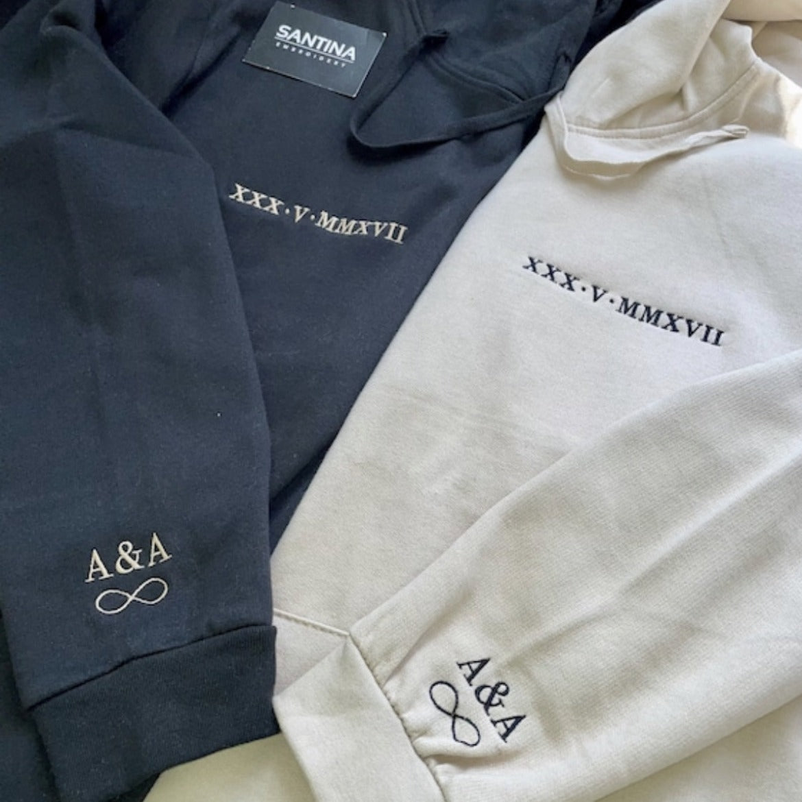 Custom Embroidered Hoodies with Roman Numerals, Santina Embroidery