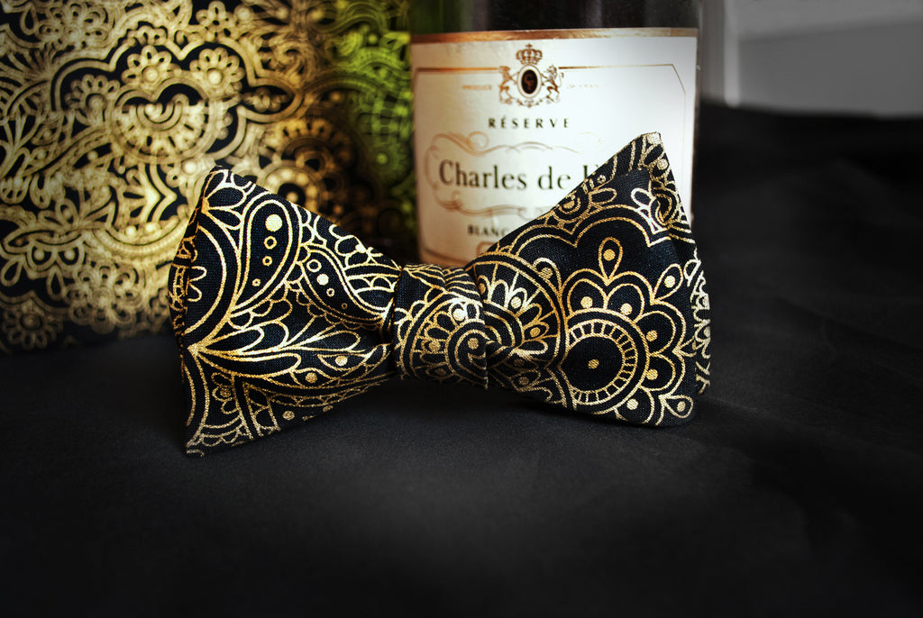 black and gold bow tie