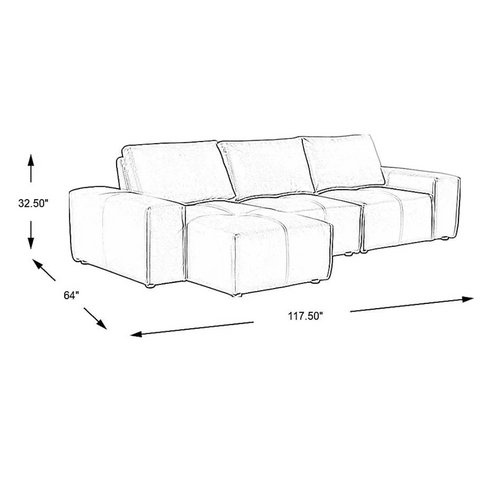 Dimension of Davis Park Platinum 3 Pieces L-Shaped Sectional Sofa