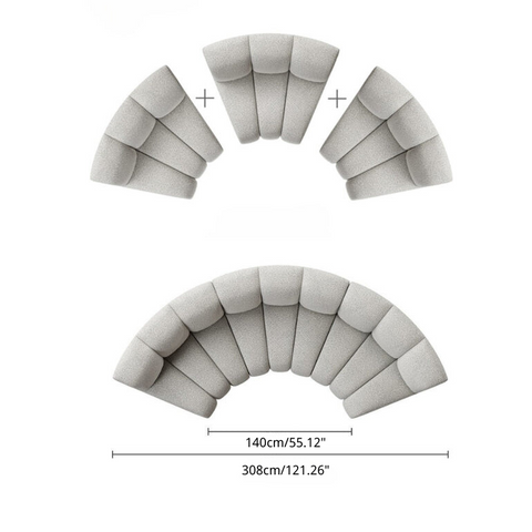 Dimension of Ghita Boucle 3PCs Curved Modular Couch