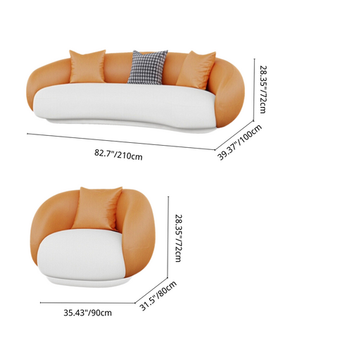 Dimension of Ghita Leather Orange&White Sofa with 2 Round Chairs