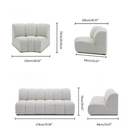 Dimension of Ghita Performance Boucle Curved L Shaped Sectional - Hooseng Furniture