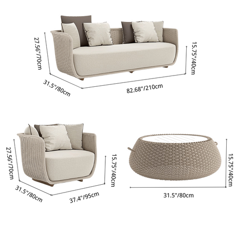 Dimension of the Nordic Wicker 3-Seat Garden Sofa Chair Set with Teapoy