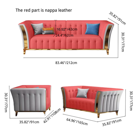 Dimension of Sitka Nappa Leather 3 Pieces Chesterfield Sofa Set