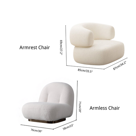 Dimension of  White Boucle Armrest/Armless Chair