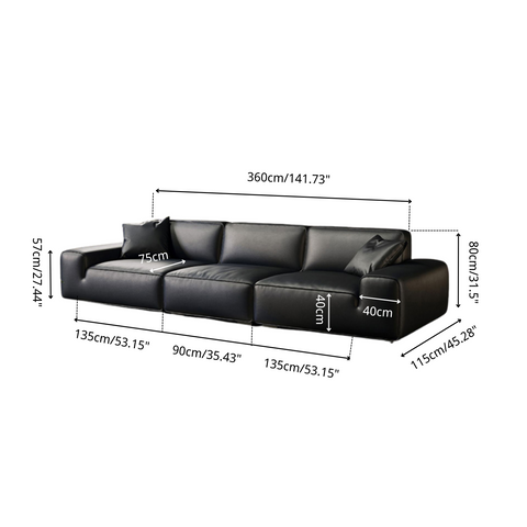 Size of Chateau Full Leather Black Cow Straight Villa 3 Seater Sofa