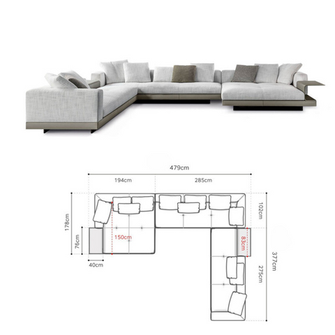 Size of Italy Luxury Connelly L-Shape Corner Sectional Sofa