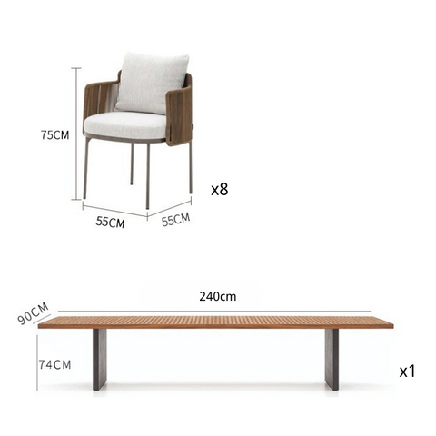 Size of Sunlit Patio Dining Set 8 Rattan Lounge Chair And Teak Dining Table