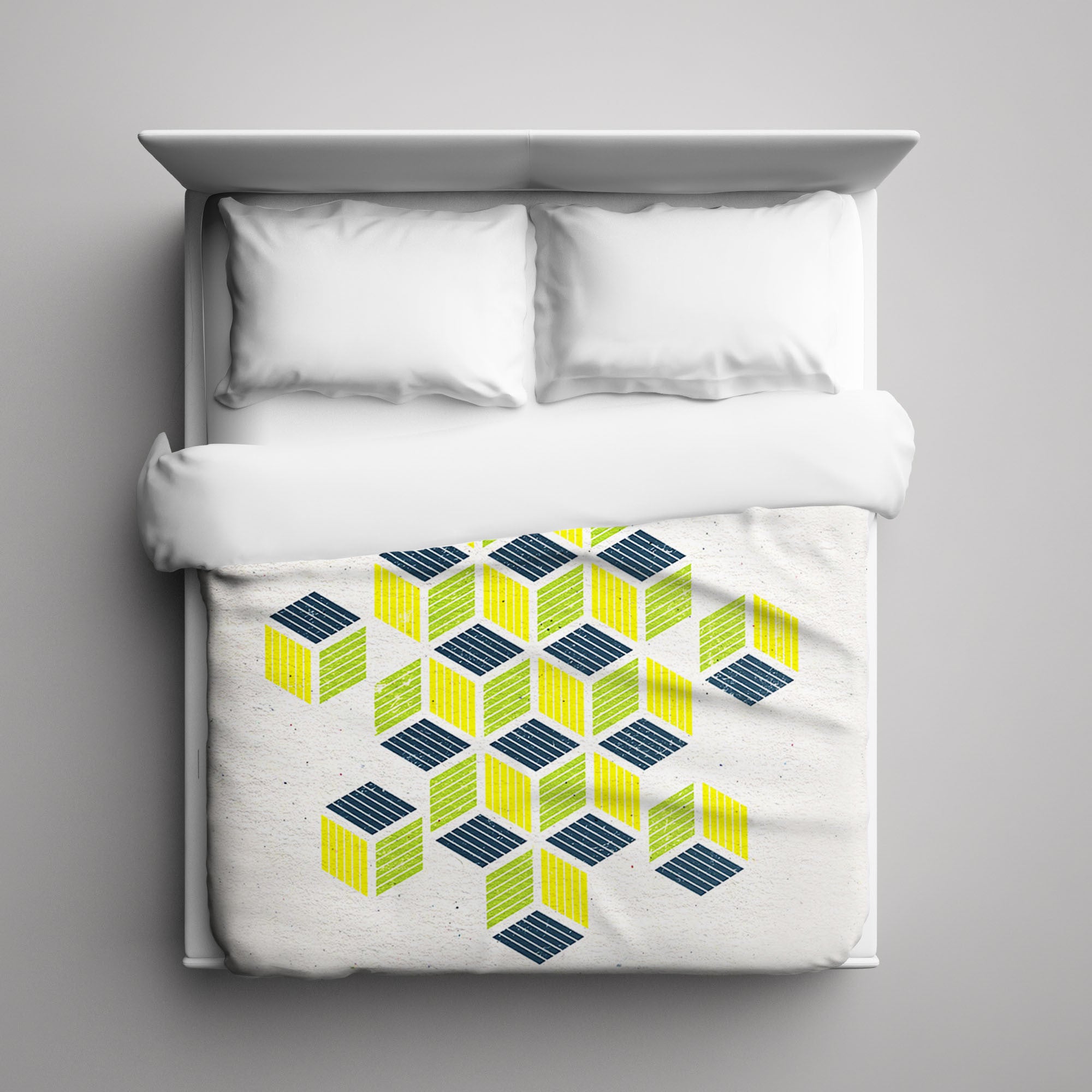 Duvet Cover Yellow Navy Squares By Rsks Design Mnml Decor