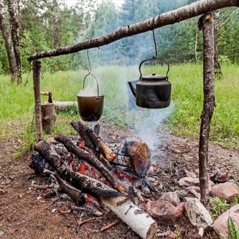 Camp Camping Cookware Cooking Pots Pans Fire Cookstove Utensils Tables