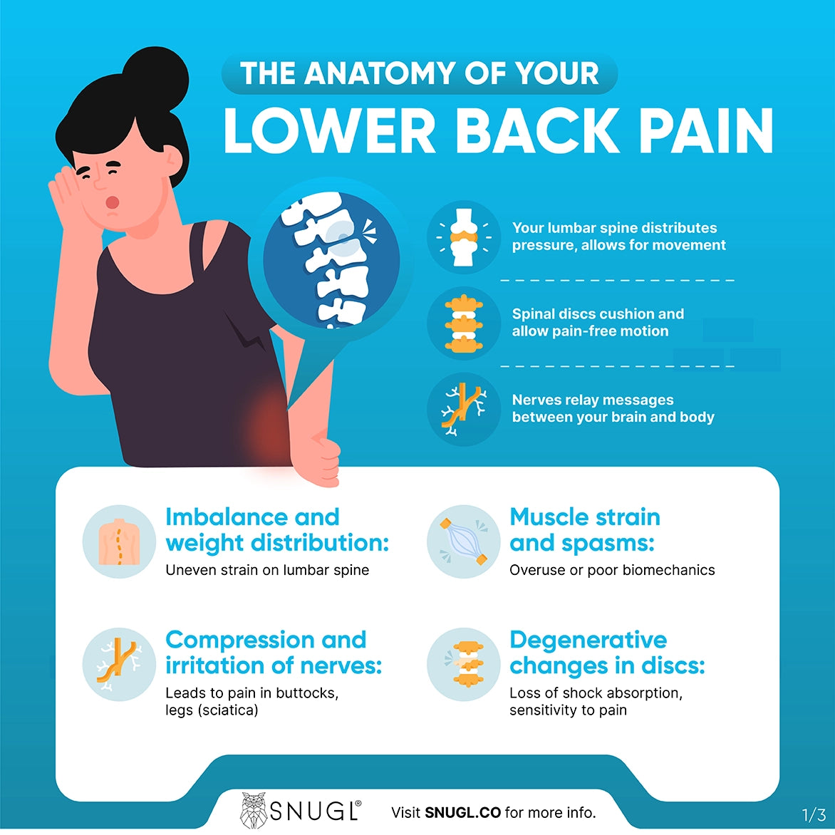 An infographic summarising the above info on why lower back pain can occur while walking.