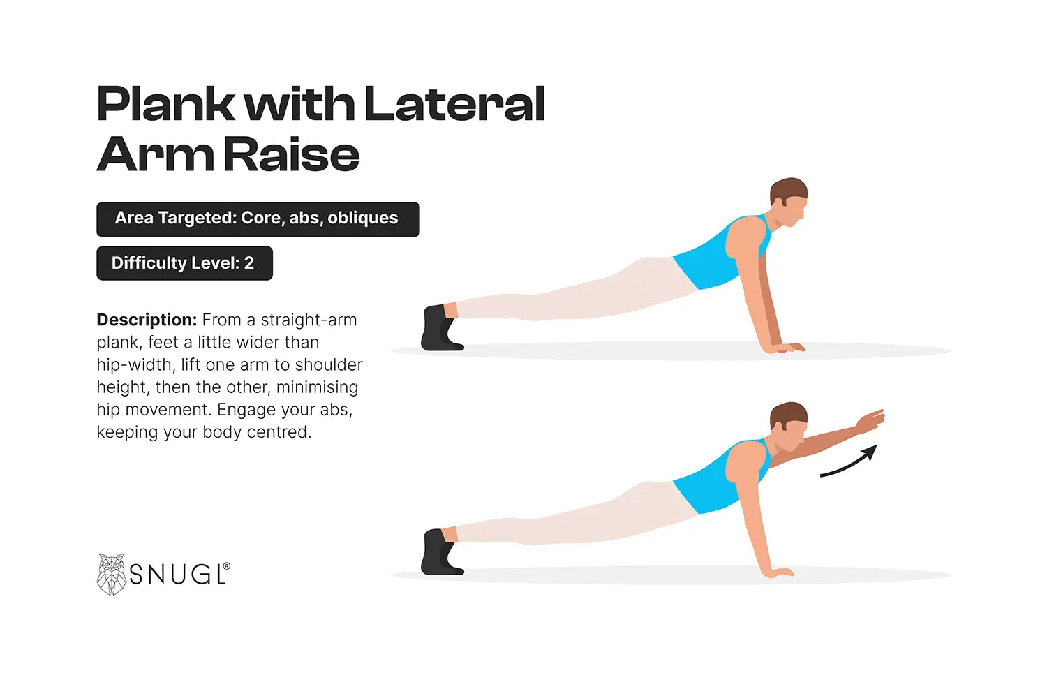 plank with lateral arm raise