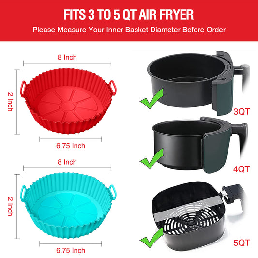 PLTHYMT AFSS2-RB 2PCS Silicone Air Fryer Liners 6.5 inch, Reusable Air Fryer  Basket Accessories Round, Food Grade Silicone for Air Fryer 2 to 5