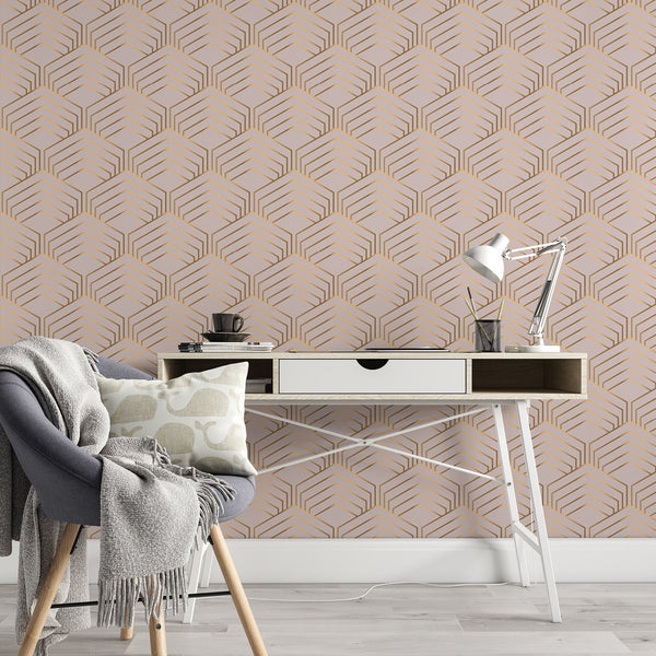 Gold Peel and Stick Modern Wallpaper Geometric Hexagon Contact