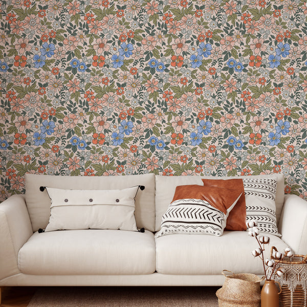 Buttercup Floral Pattern Removable Wallpaper, Flower Wall Cling, Botan