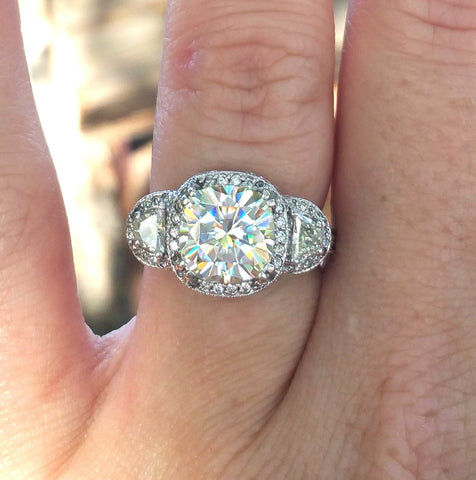 5.68ct Cushion Diamond Engagement ring Half moon – JEWELFORMEBLUE