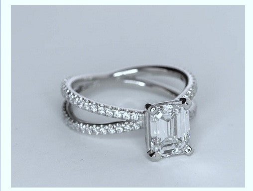 1.93ct Emerald cut Diamond Engagement 18kt Ring Petit Split shank ...