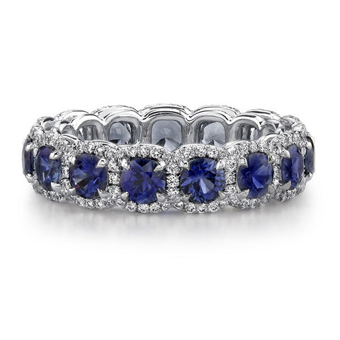 4.40ct Round Sapphire Diamond Halo Eternity Ring – JEWELFORMEBLUE