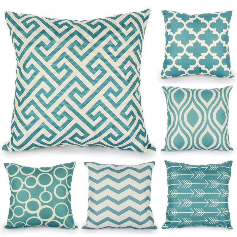Teal Turquoise Geometric Pattern Pillow Cushion Cover