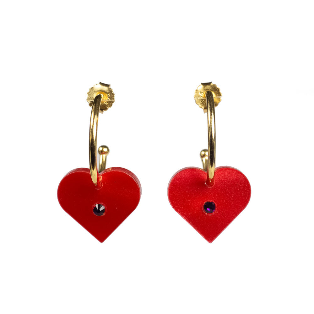 Red Hearts Love Earrings, Earrings Gold Heart Red Drop