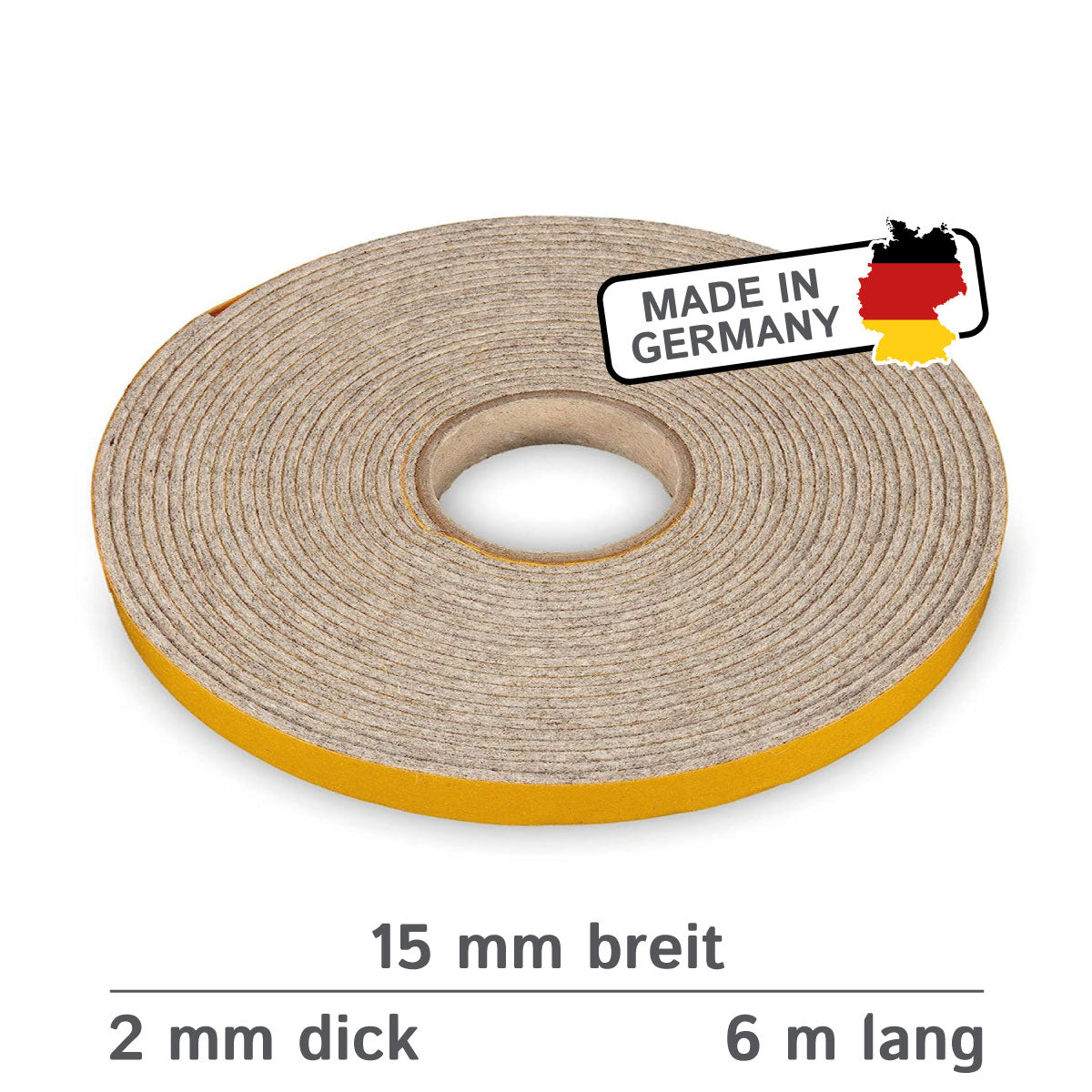 Filzband selbstklebend 15mm breit, 2mm oder 4mm dick, grau meliert (Filz Klebeband, Filzstreifen, Klebe Filz auf Rolle) - thefeltstore.eu product image