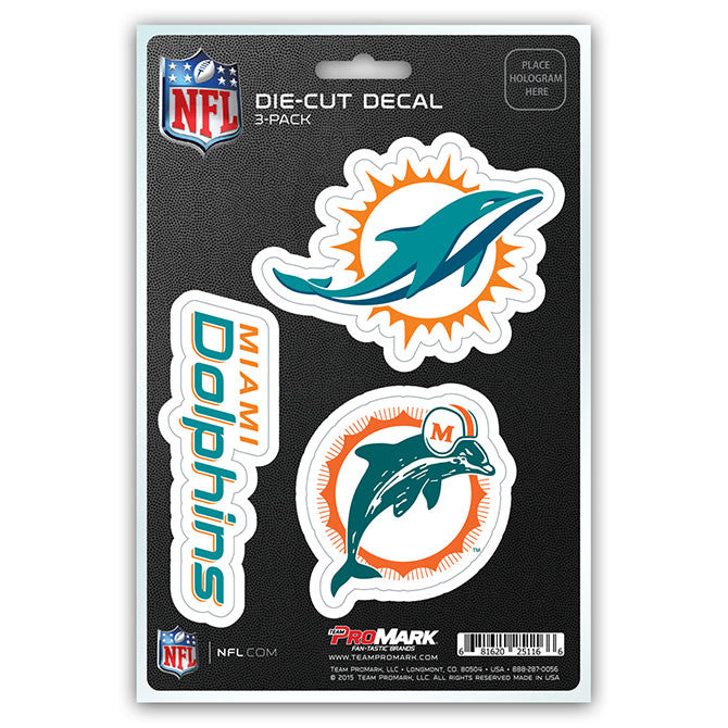 Miami Dolphins Set of 3 Die Cut Decal Stickers Retro Logo Free Shippin - Hub City Sports
