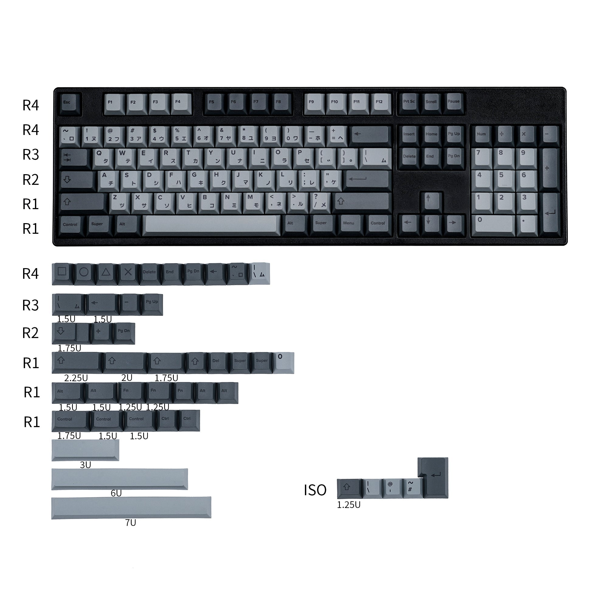 KBDfans Custom Keyboard Cherry Profile CEMENT GREY Japanese PBT DYE-SUB KEYCAPS SET