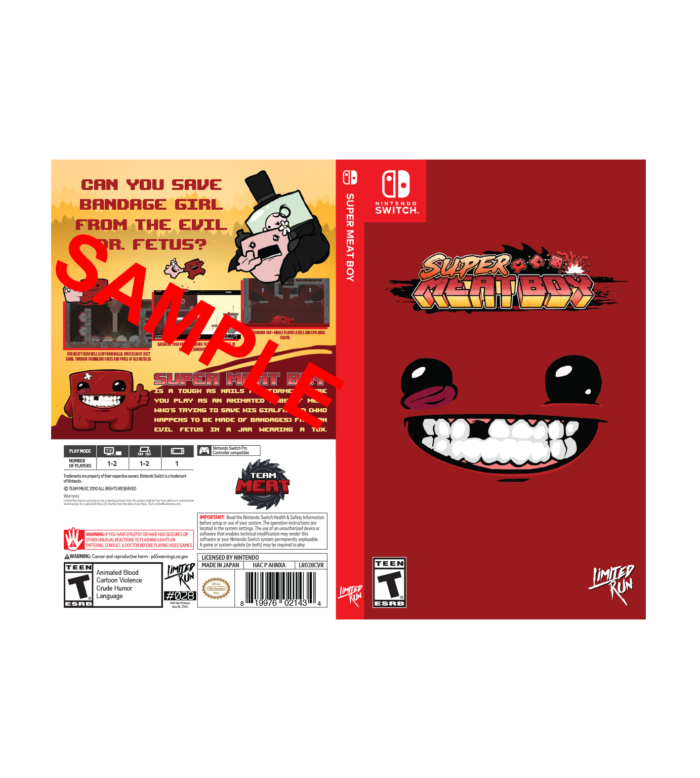 Limited Run Games Super Meat Boy Best Buy Exclusive Cover Sheet