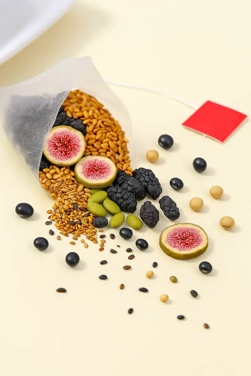 Natural progesterone tea with figs, mulberries, and seeds for menstrual cramps relief