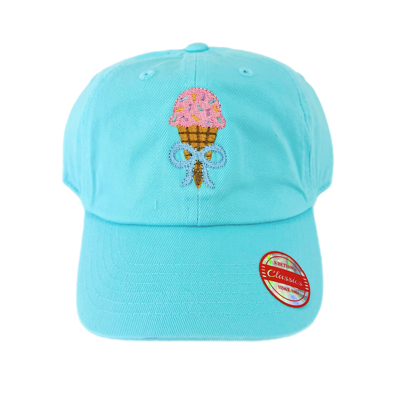 Kids Needlepoint Embroidered Ball Cap  Pink Bow on Baby Blue - Threadfare  Children's Boutique