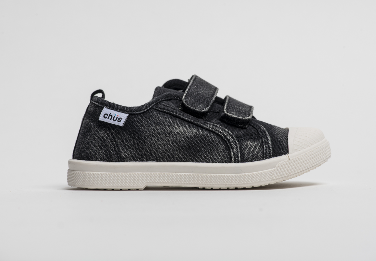 Chus Shoes | Blake Canvas Velcro Pull-Over Tab Sneaker Black Distressed -  Threadfare Children's Boutique