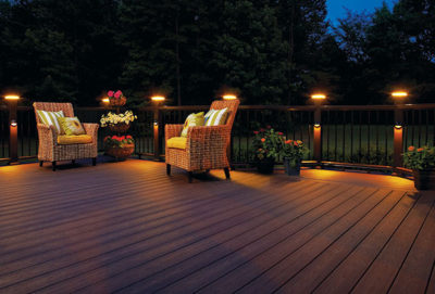 Deck railings with soft light post caps