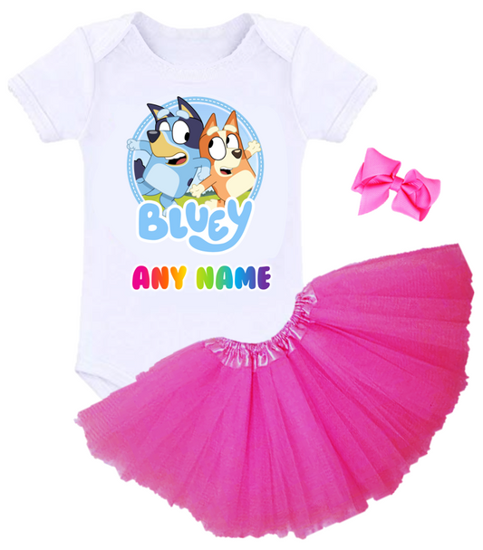 BL06 - Bluey and Bingo Custom Name Rainbow Fancy Tutu Outfit Set