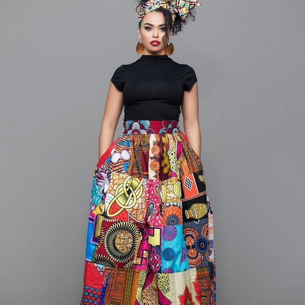 long african print skirt