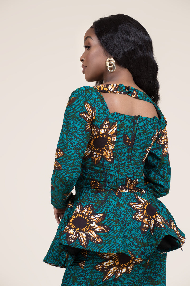 african print peplum shirt