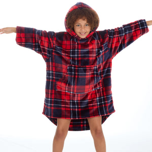 Kids Red Check Blanket Hoodie - Snug Savvy