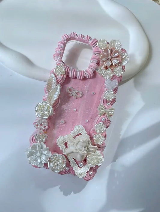 White Baroque  Decoden Handmade Custom Cream Phone Case for