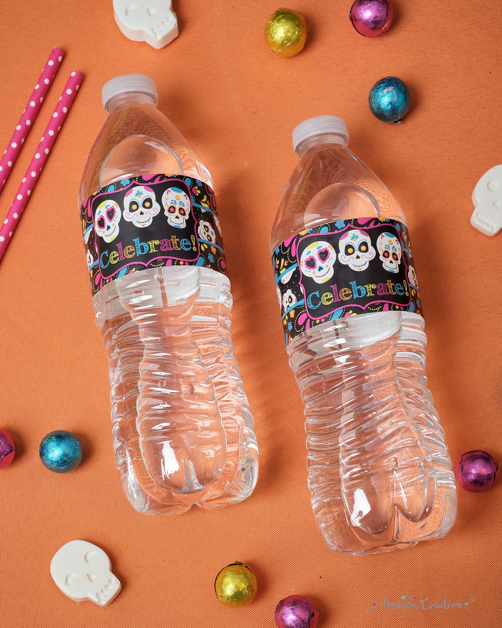 sugar skull water bottle labels