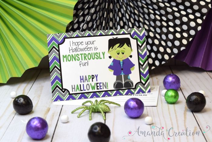 Frankenstein Monster Themed Halloween Postcards for Kids