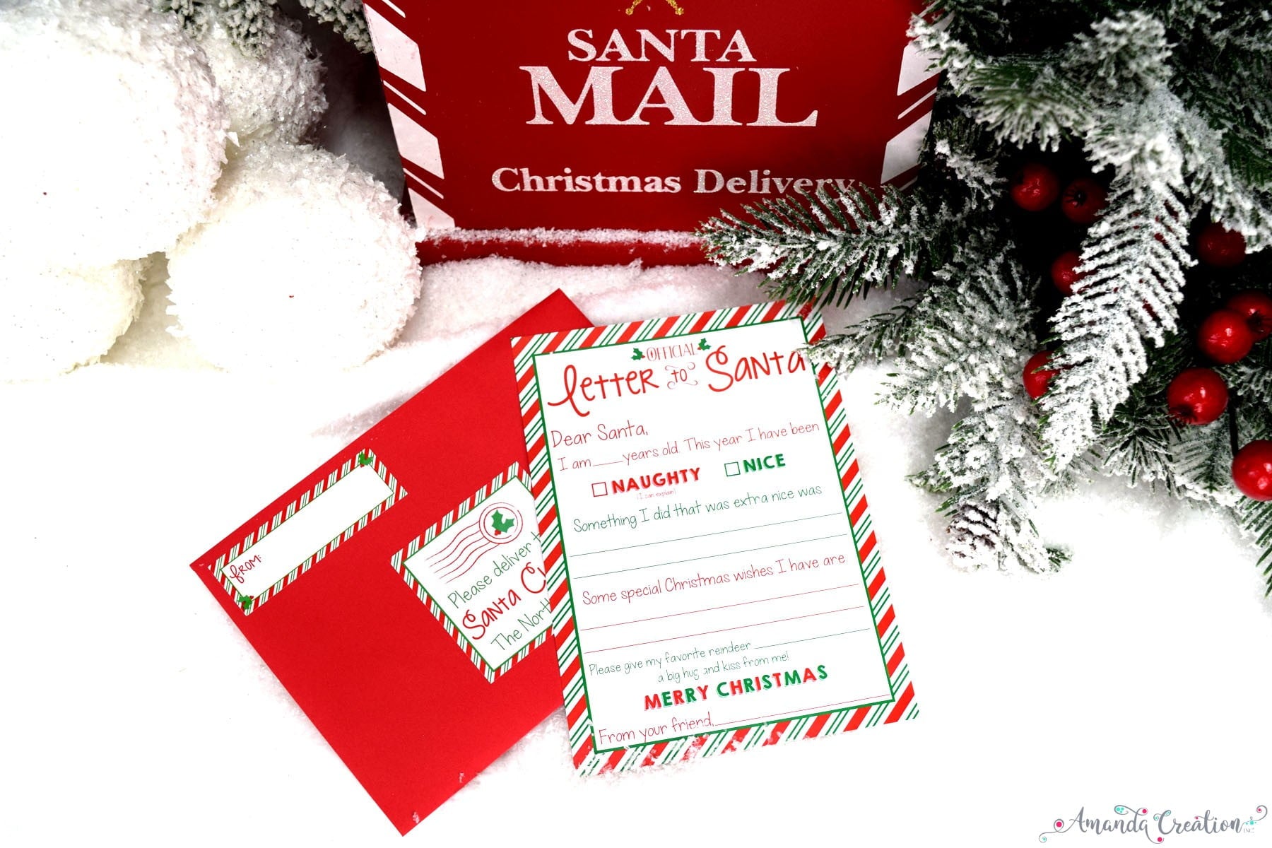 letter to santa red envelope with stickers