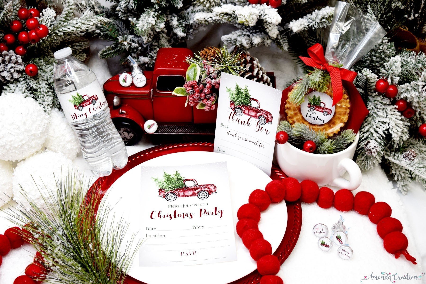 red pickup truck Christmas party supplies