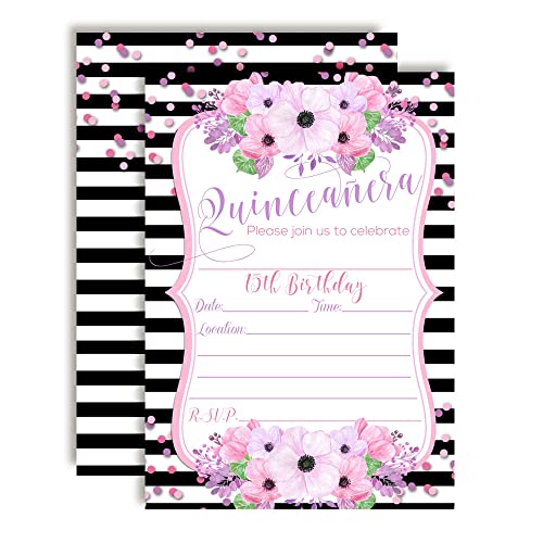 Watercolor Pink Dahlia Quinceanera Party Invitations