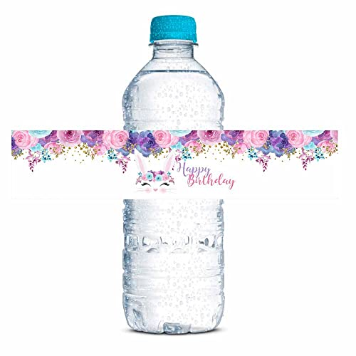 Ooh La La Watercolor Floral Paris Birthday Themed Waterproof Water Bottle  Sticker Wrappers 20 Wrap Around Labels Sized 1.75 x 8.5 by AmandaCreation